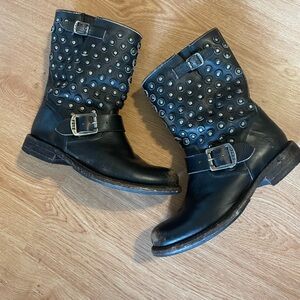 Frye Black Studded Motorcycle Boots Size 7